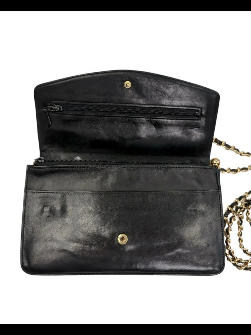 CHANEL Black Leather CC Flap Shoulder Bag with Gold Chain